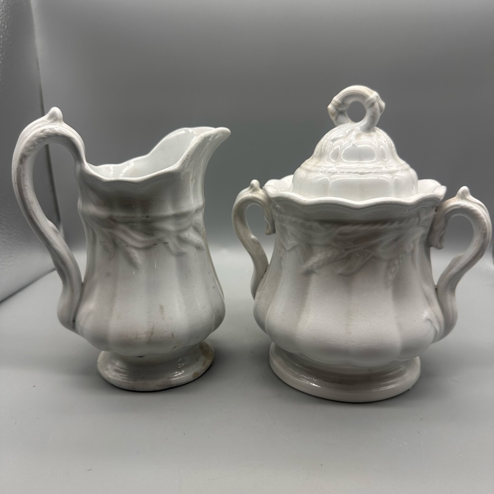 Antique English Wheat Pattern Pitcher and Sugar Bowl Set